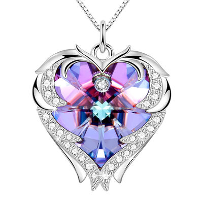 18in 0.29oz Sterling Silver Heart Mặt dây chuyền Vòng cổ Mặt dây chuyền trái tim pha lê màu hồng hợp thời trang