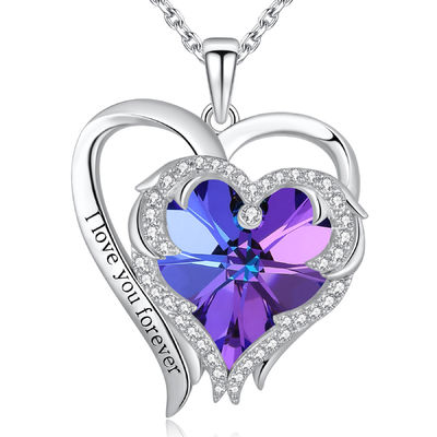 Vòng cổ mặt dây chuyền trái tim bằng bạc Sterling màu tím