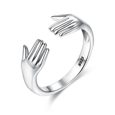 Nhẫn ngón tay cho phụ nữ 925 Sterling Silver đôi tay hình dạng nhẫn