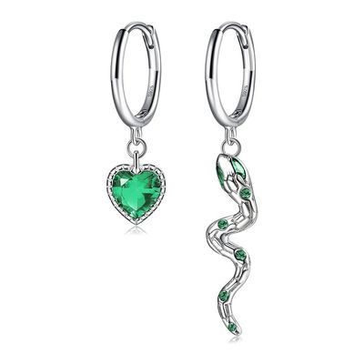 2,1x0,7cm 2,3g Sterling Bạc Bông tai hình trái tim bằng bạc pha lê Vòng khuyên con rắn OEM