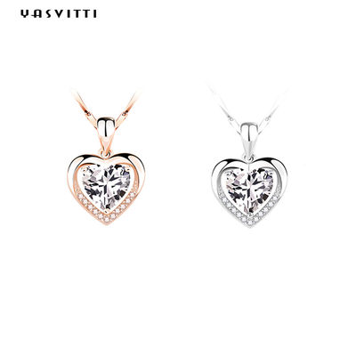 0,69ft 0,7oz Sterling Bạc Trái tim Mặt dây chuyền Vòng cổ Hôn thê Vòng cổ Zirconia khối