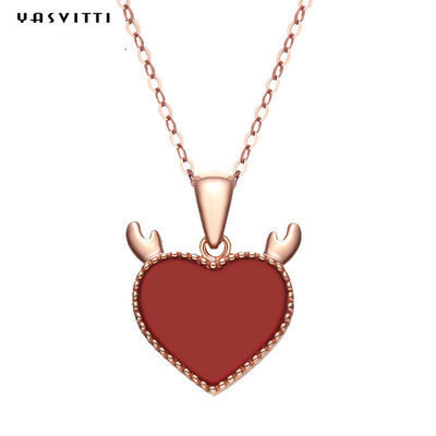 3gram 15,7in Sterling Bạc Trái tim Mặt dây chuyền Vòng cổ Thời trang Nhung hươu Trái tim Vòng cổ