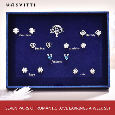 92,5% 1,5g Antler Sterling Silver Jewelry Bộ đồ trang sức bạc SGS Love Earring Set Blue Antler