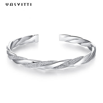 3g 13 cm Twist Cuff Bracelet Vòng tay Rhodium mạ CZ 925 Silver Lắc tay
