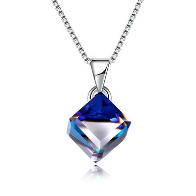Đường Cube Mặt dây chuyền Xương đòn Người phụ nữ 925 Bạc Áo Pha lê Tình yêu Cube Vòng cổ