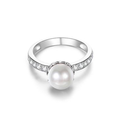 15,8mm 1,38 gam Ngọc trai hình vòng kim cương ODM Hôn thê Nhẫn bạc Sterling