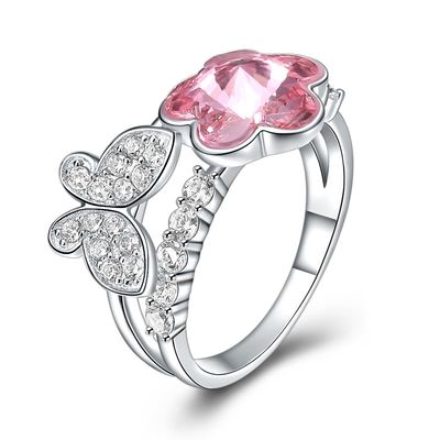 3g 1,1 cm Sterling Silver Jewelry Nhẫn 18k Mạ vàng Vòng bướm hồng