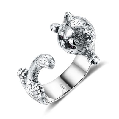 Nhẫn động vật hợp kim 3D có thể điều chỉnh 925 bạc Sterling cho người yêu thú cưng Đồ trang sức