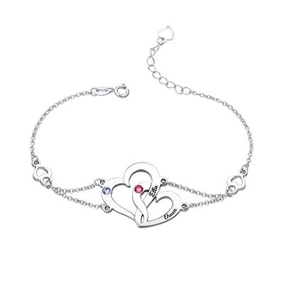 0,29x0,23cm 0,04lb Vòng tay bạc tùy chỉnh Unisex S925 Vòng tay đôi trái tim
