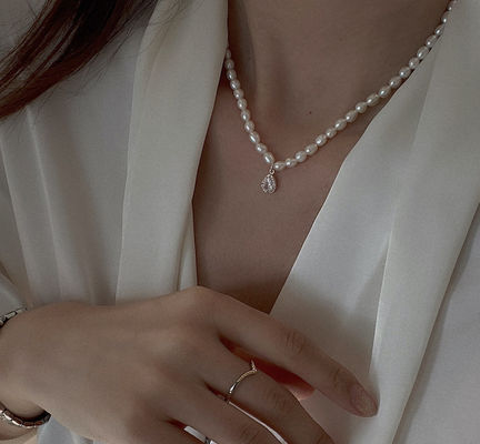 Vòng cổ ngọc trai nước ngọt tự nhiên 42cm Chuỗi 14,6g với mặt dây chuyền bạc S925