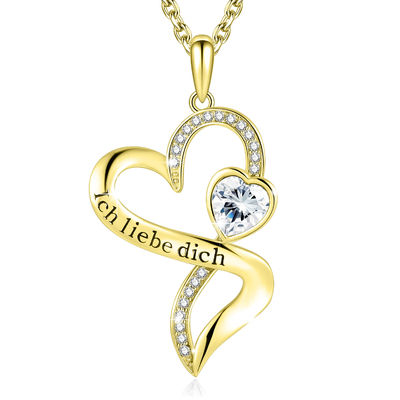 18in 0.29oz Vòng cổ hình trái tim đôi bằng vàng Tình yêu bất tận với pha lê Austrian crystal trắng