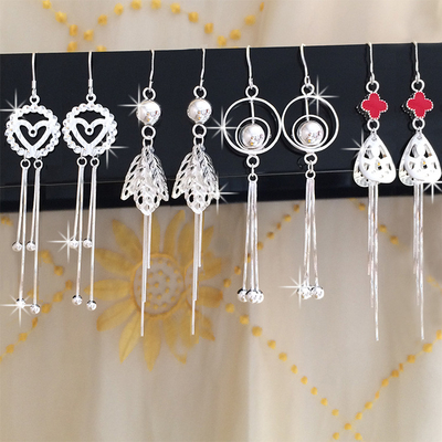 990 Sterling Silver Jewelry Earrings 7.1cm 0.19oz Hoa tai thả tua dài
