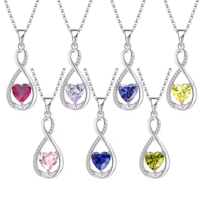 YASVITTI đá quý vô hạn vòng cổ dây chuyền cubic Zirconia đá sinh trái tim 925 Sterling bạc vòng cổ