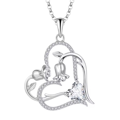 YASVITTI OEM Phụ nữ quà trái tim đến trái tim vòng cổ Zirconia Rhodium bọc ngọt 925 Sterling bạc đôi trái tim vòng cổ