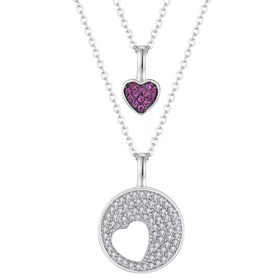 YASVITTI Rhodium Plated CZ Phụ nữ 925 Sterling Silver Zircon trang sức tùy chỉnh lãng mạn Pink Heart Charm Necklace