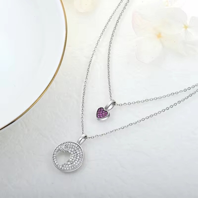 YASVITTI Rhodium Plated CZ Phụ nữ 925 Sterling Silver Zircon trang sức tùy chỉnh lãng mạn Pink Heart Charm Necklace