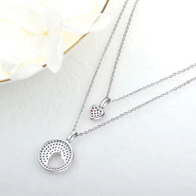YASVITTI Rhodium Plated CZ Phụ nữ 925 Sterling Silver Zircon trang sức tùy chỉnh lãng mạn Pink Heart Charm Necklace