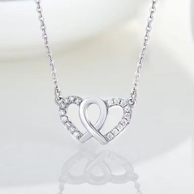 YASVITTI White Cubic Zirconia Trendy Rhodium Plated 925 Double Sterling Silver Heart Necklace Perfumes For Valentine Gift Vòng dây chuyền bằng bạc bằng bạc