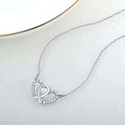 YASVITTI White Cubic Zirconia Trendy Rhodium Plated 925 Double Sterling Silver Heart Necklace Perfumes For Valentine Gift Vòng dây chuyền bằng bạc bằng bạc