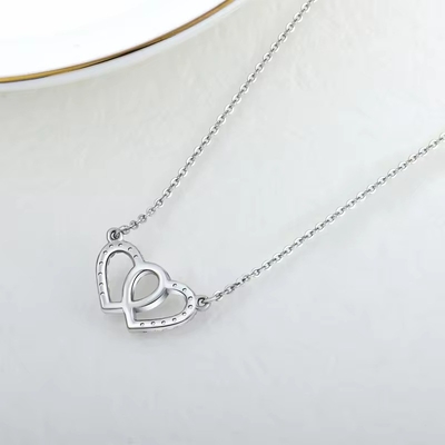 YASVITTI White Cubic Zirconia Trendy Rhodium Plated 925 Double Sterling Silver Heart Necklace Perfumes For Valentine Gift Vòng dây chuyền bằng bạc bằng bạc