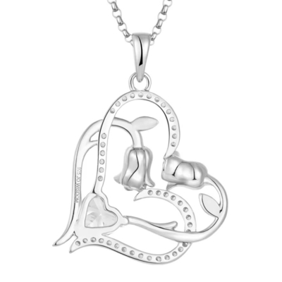 YASVITTI OEM Quà tặng phụ nữ Trái tim đến trái tim vòng cổ Cubic Zirconia Rhodium Plated Sweet 925 Sterling Silver Double Heart