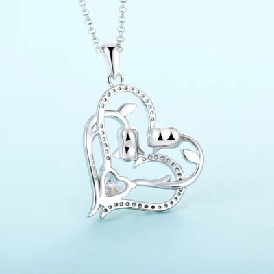 YASVITTI OEM Quà tặng phụ nữ Trái tim đến trái tim vòng cổ Cubic Zirconia Rhodium Plated Sweet 925 Sterling Silver Double Heart