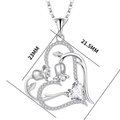 YASVITTI OEM Quà tặng phụ nữ Trái tim đến trái tim vòng cổ Cubic Zirconia Rhodium Plated Sweet 925 Sterling Silver Double Heart