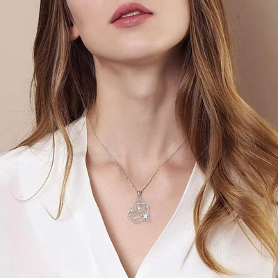 YASVITTI OEM Quà tặng phụ nữ Trái tim đến trái tim vòng cổ Cubic Zirconia Rhodium Plated Sweet 925 Sterling Silver Double Heart