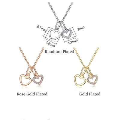 YASVITTI bán buôn 925 Sterling bạc hai trái tim vòng cổ quyến rũ tùy chỉnh vàng bọc trái tim vòng cổ đồ trang