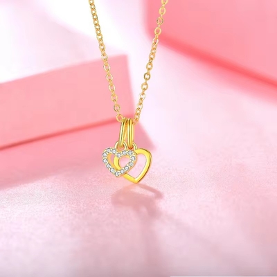 YASVITTI bán buôn 925 Sterling bạc hai trái tim vòng cổ quyến rũ tùy chỉnh vàng bọc trái tim vòng cổ đồ trang