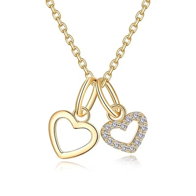 YASVITTI bán buôn 925 Sterling bạc hai trái tim vòng cổ quyến rũ tùy chỉnh vàng bọc trái tim vòng cổ đồ trang