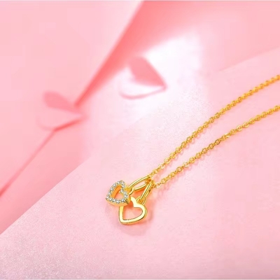 YASVITTI bán buôn 925 Sterling bạc hai trái tim vòng cổ quyến rũ tùy chỉnh vàng bọc trái tim vòng cổ đồ trang
