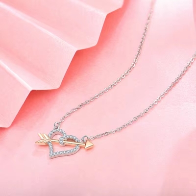 YASVITTI OEM ODM Chất lượng cao 925 Sterling bạc Cupid vòng cổ Rose vàng bọc trái tim mũi tên vòng cổ cho người yêu quà tặng