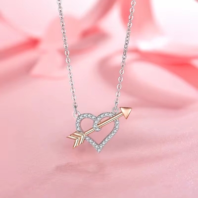 YASVITTI OEM ODM Chất lượng cao 925 Sterling bạc Cupid vòng cổ Rose vàng bọc trái tim mũi tên vòng cổ cho người yêu quà tặng