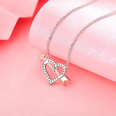 YASVITTI OEM ODM Chất lượng cao 925 Sterling bạc Cupid vòng cổ Rose vàng bọc trái tim mũi tên vòng cổ cho người yêu quà tặng