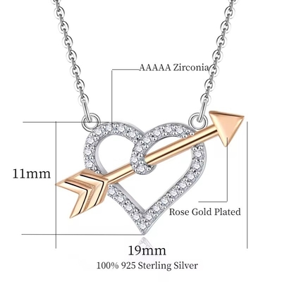 YASVITTI OEM ODM Chất lượng cao 925 Sterling bạc Cupid vòng cổ Rose vàng bọc trái tim mũi tên vòng cổ cho người yêu quà tặng