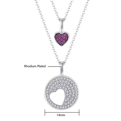 YASVITTI bán buôn Rhodium 925 Sterling Silver Zircon đồ trang sức tùy chỉnh lãng mạn Pink Heart Bling Charm Necklace