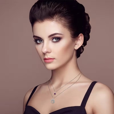 YASVITTI bán buôn Rhodium 925 Sterling Silver Zircon đồ trang sức tùy chỉnh lãng mạn Pink Heart Bling Charm Necklace