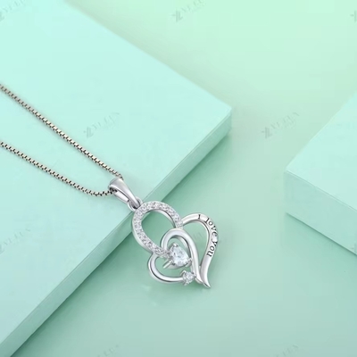 YASVITTI I Love You Heart Pendant Necklace Multi Colored Heart Cubic Zirconia Luxury Silver 925 Heart Necklace trang sức