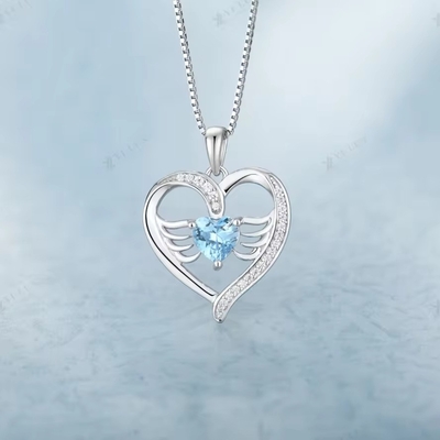 YASVITTI 925 Sterling Silver Heart Topaz &amp; Cubic Zirconia Angel Wing Pendant Necklace Đồ trang sức lãng mạn cho phụ nữ