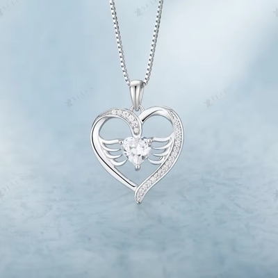 YASVITTI 925 Sterling Silver Heart Topaz &amp; Cubic Zirconia Angel Wing Pendant Necklace Đồ trang sức lãng mạn cho phụ nữ