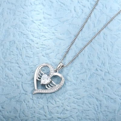 YASVITTI 925 Sterling Silver Heart Topaz &amp; Cubic Zirconia Angel Wing Pendant Necklace Đồ trang sức lãng mạn cho phụ nữ