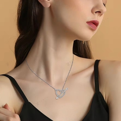 YASVITTI 925 Sterling Silver nữ vòng cổ 'Một mũi tên xuyên qua trái tim' Zircon Stone Valentine's Day Party Gift
