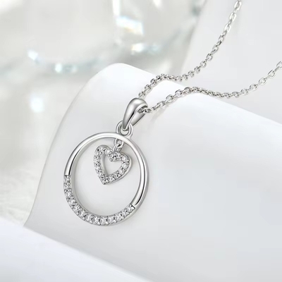 YASVITTI Ngày Valentine quà 925 Sterling bạc vòng cổ tròn CZ bạch kim bọc trái tim dây chuyền thời trang đồ trang sức vòng cổ