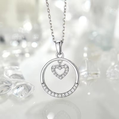 YASVITTI Ngày Valentine quà 925 Sterling bạc vòng cổ tròn CZ bạch kim bọc trái tim dây chuyền thời trang đồ trang sức vòng cổ
