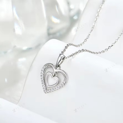 YASVITTI 925 Sterling Silver Double Hollow CZ Stone Kim cương trang sức tùy chỉnh Mini lớn hình trái tim vòng cổ