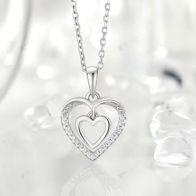 YASVITTI 925 Sterling Silver Double Hollow CZ Stone Kim cương trang sức tùy chỉnh Mini lớn hình trái tim vòng cổ