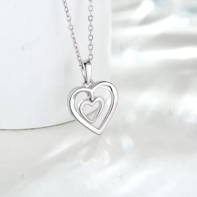 YASVITTI 925 Sterling Silver Double Hollow CZ Stone Kim cương trang sức tùy chỉnh Mini lớn hình trái tim vòng cổ