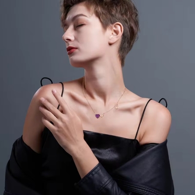 YASVITTI Ngày Valentine đồ trang sức quà tặng 925 Sterling bạc vòng cổ đá quý kim cương hoa hồng vàng bọc vòng cổ trái tim