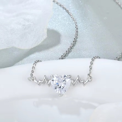 YASVITTI 925 Sterling Silver Heartbeat Necklace Heart Shape 8A Cubic Zircon Đồ trang sức đẹp dành cho phụ nữ